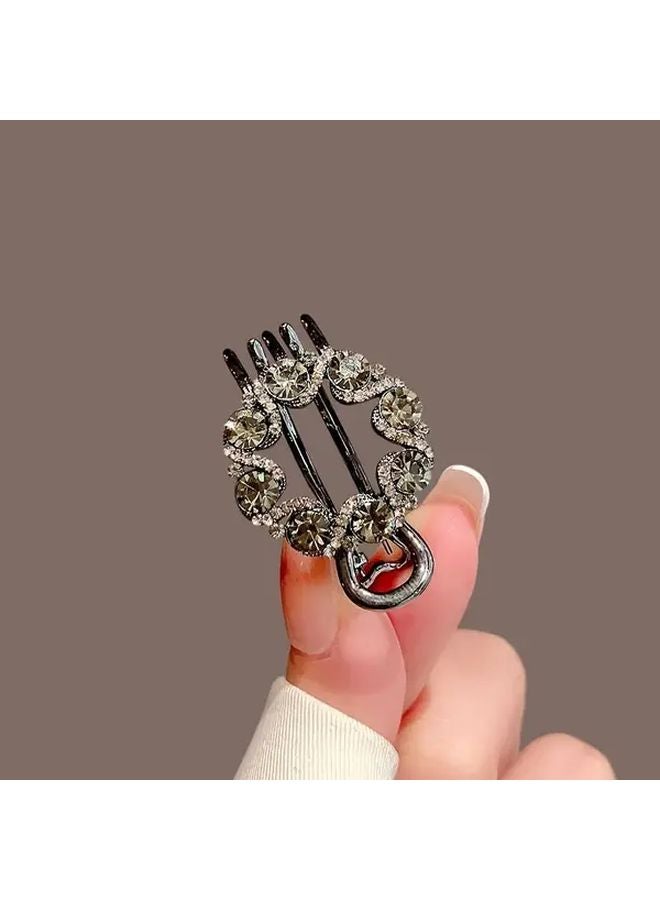 Vintage Inspired Elegant Rhinestone Round Hair Clip Hollow Alloy Side Bangs Accessory For Women Crab Clip - Image 2
